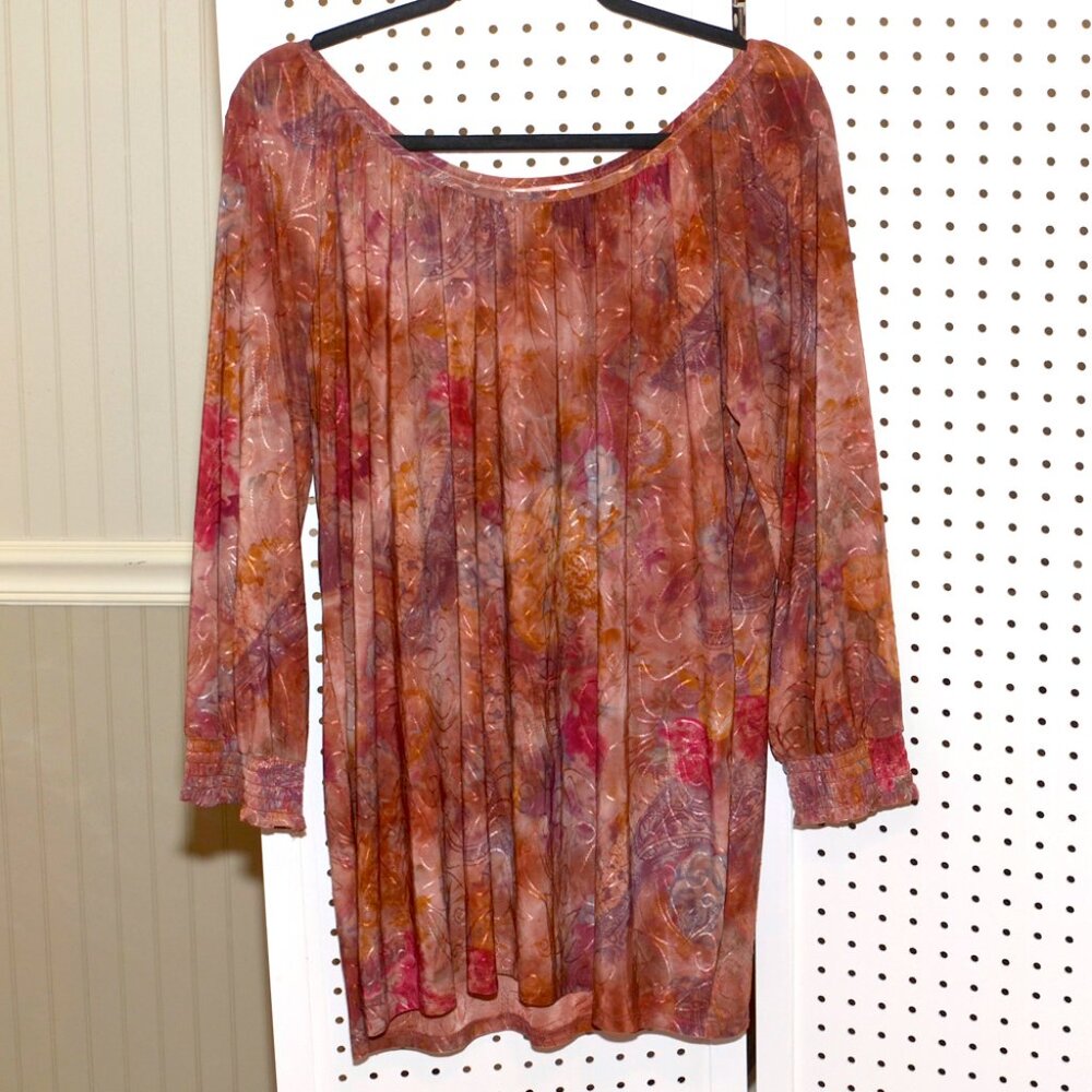 Plus Size 1X SJS Vintage Style Floral Embroidered 3/4 Sleeve Tunic Top Blouse